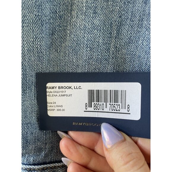 Ramy Brook Helena Denim Jumpsuit Light Wash Short Sleeve Zip Wide Leg Size 24 - Picture 10 of 11